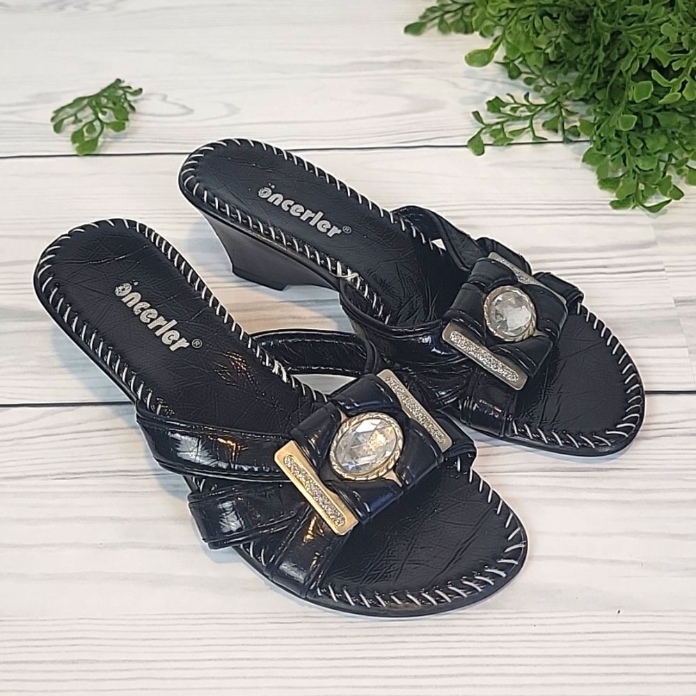 Onceler slide sandals faux patent leather Size 37 (6.5 US)